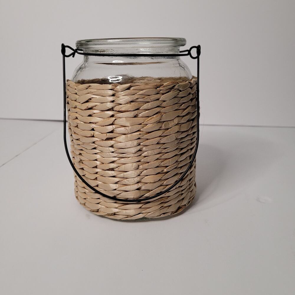 Charming Clear Glass Jar with Wicker Candle Holder